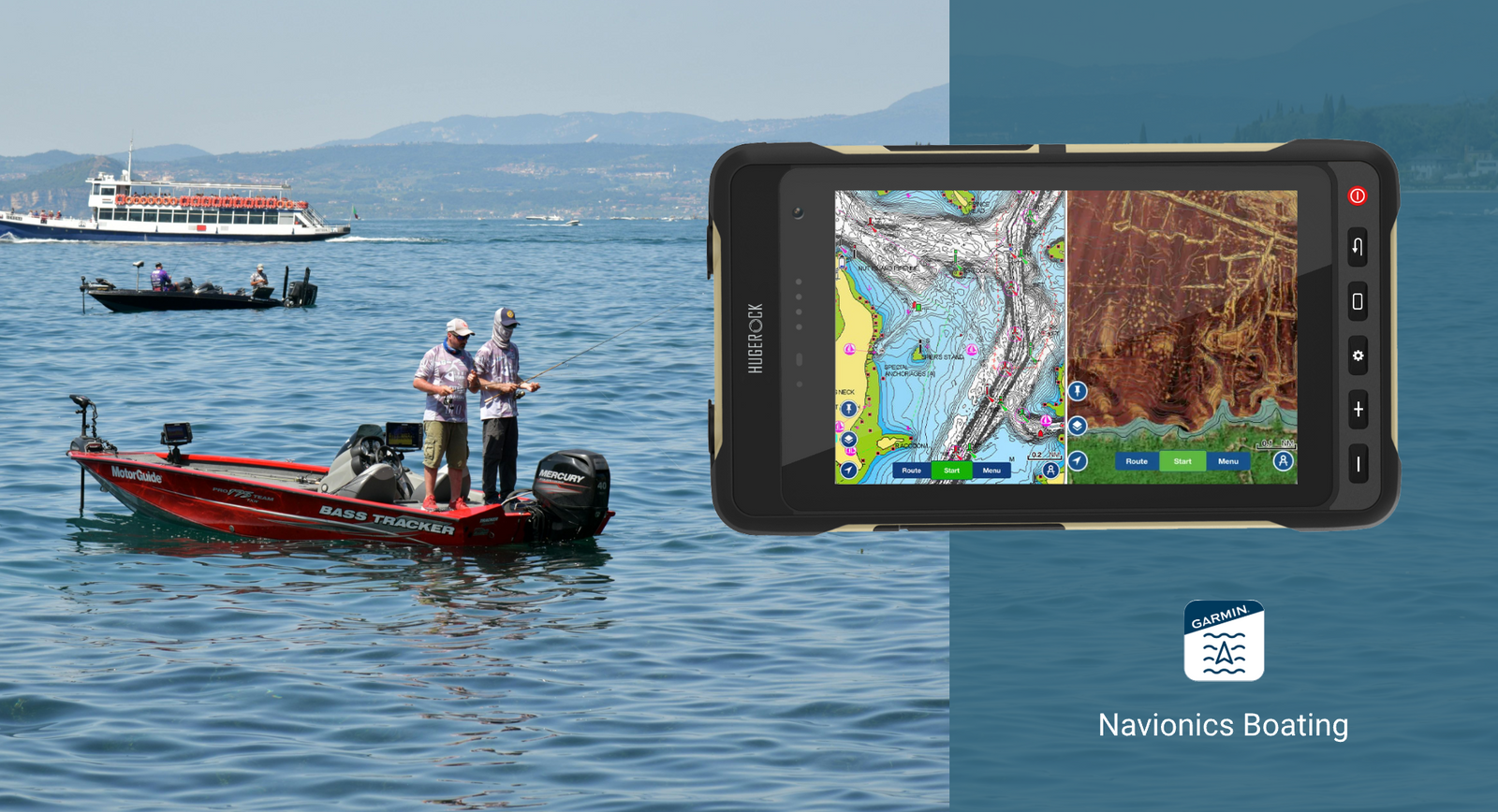 HUGEROCK X70 running Navionics Boating app for saltwater fishing navigation