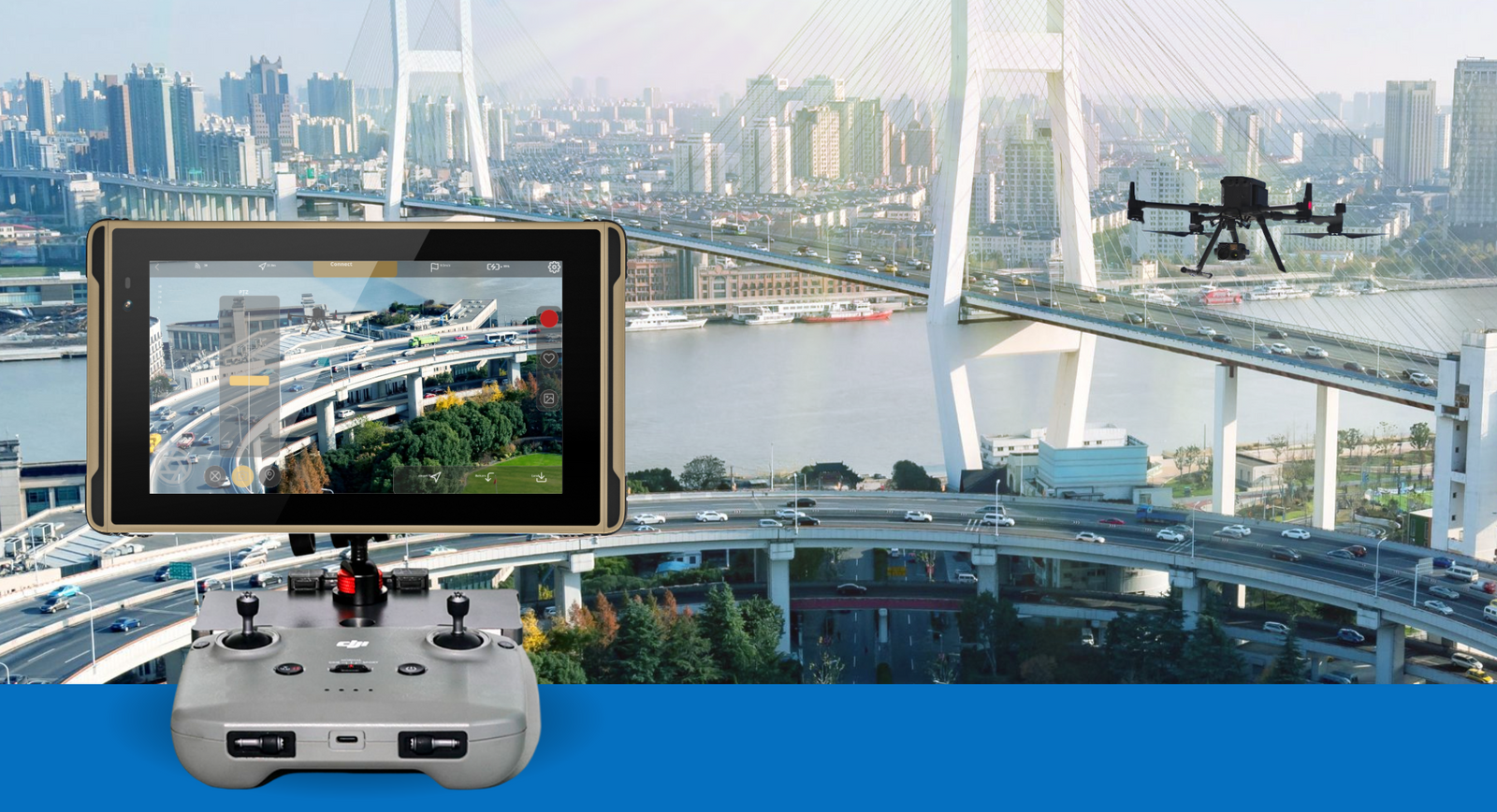 High-visibility HUGEROCK tablet supporting drone FPV and aerial operations