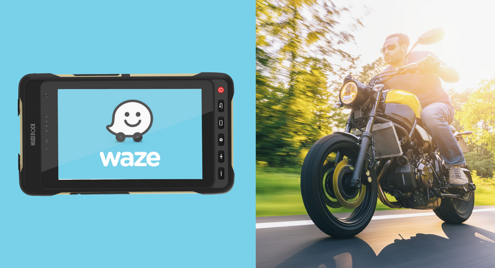 HUGEROCK X70 motorcycle navigation tablet using Waze
