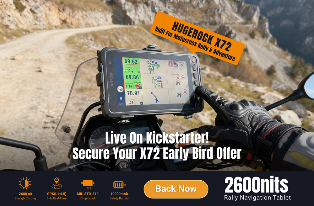 Hugerock X72 | 2600 Nits Rugged Motorcycle Tablet | Rally GPS